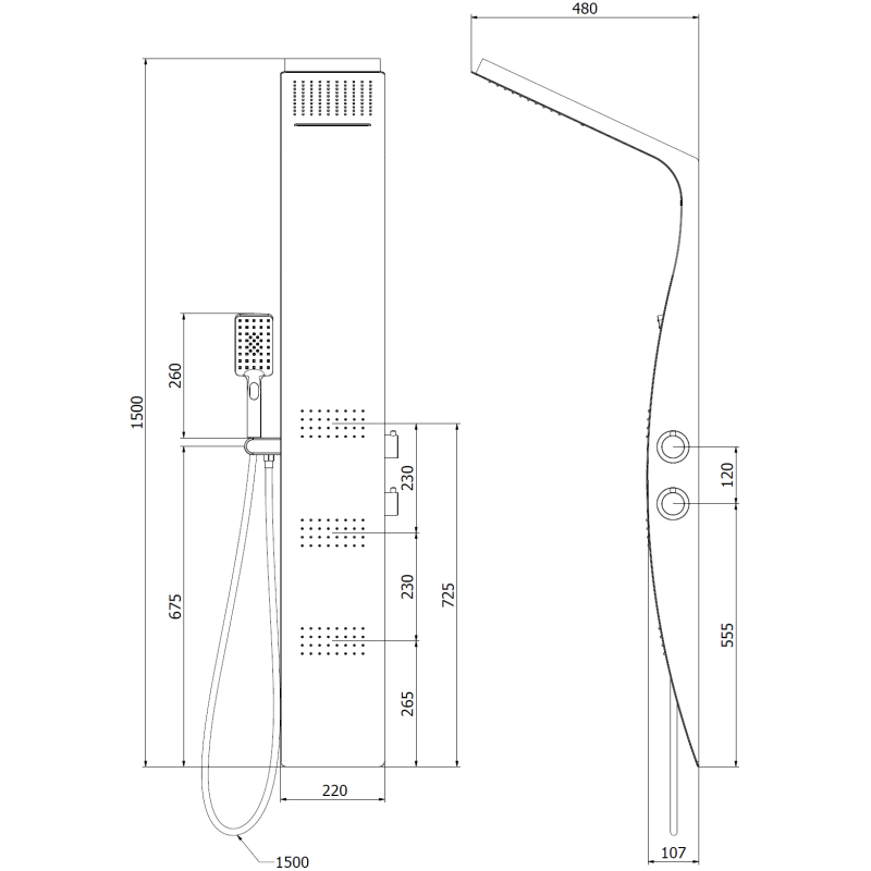 Mexen Bali панел за душ, черно/бяло - 7622-03-71