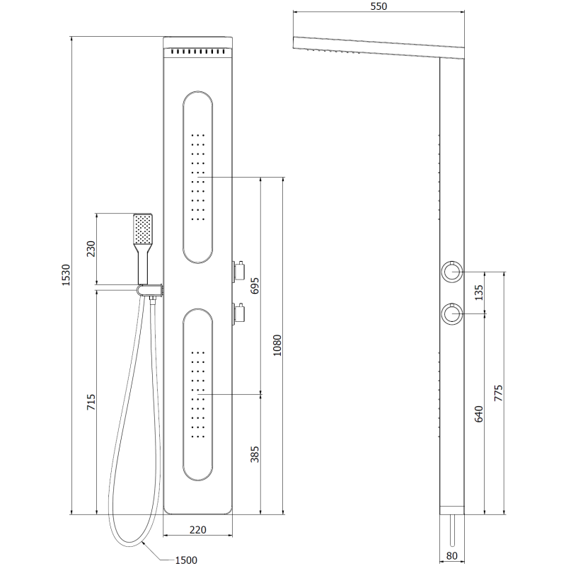 Mexen Mano панел за душ, черен - 7609-02-70