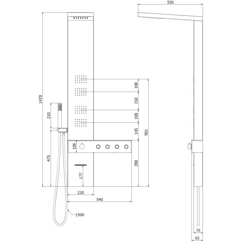Mexen Natan панел за душ с чучур, хром - 7626-04-00
