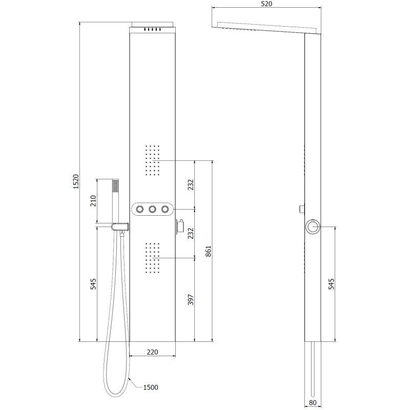Mexen Omar панел за душ, черен - 7610-03-70