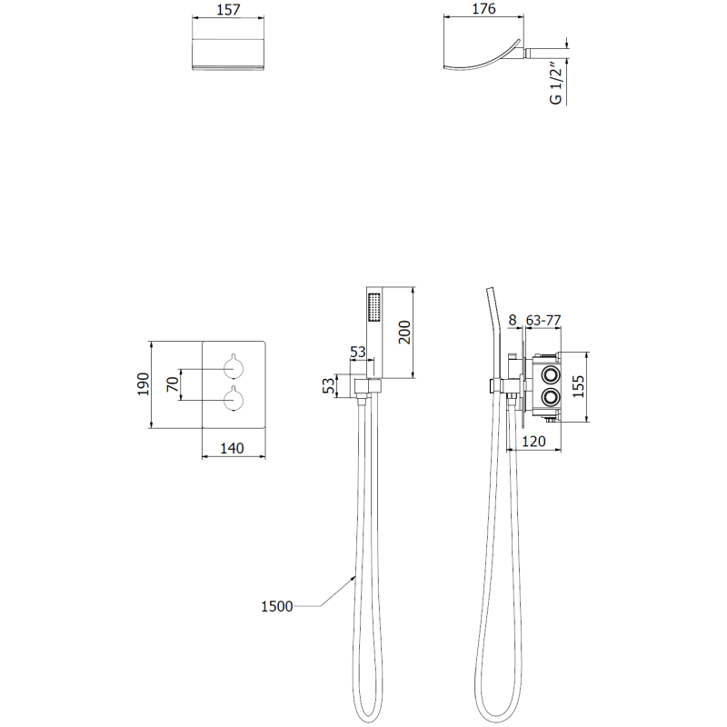 Mexen Salto вградена душ система, черна - 7604-02-70