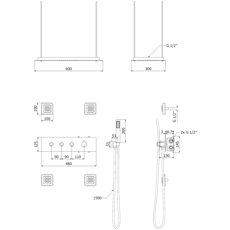 Mexen Soler вграден душ комплект, хром - 7601-04-00