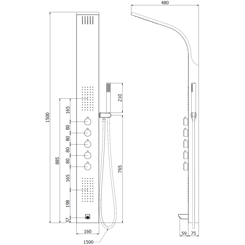 Mexen Timor панел за душ с чучур, хром - 7621-04-00