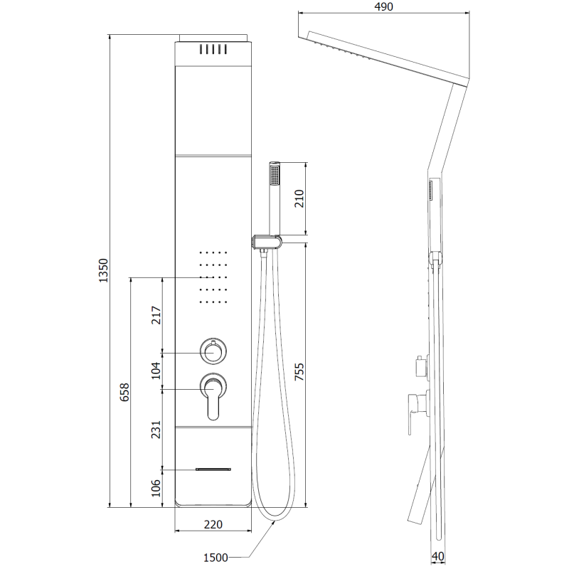 Mexen Yap панел за душ, черен/хром - 7612-02-77