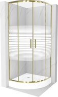 Mexen Rio кръгла душ кабина 80 x 80 см, бели ивици, златиста + корито Rio, бяло - 863-080-080-50-20-4710