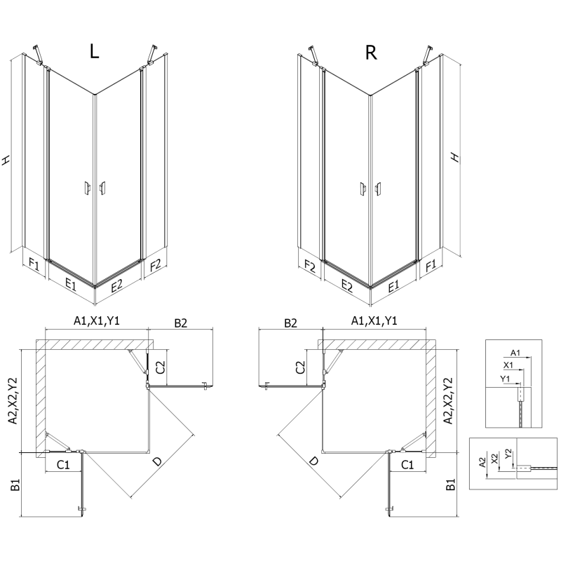Mexen Mist Duo душ кабина с врати 90 x 80 см, прозрачна, черна - 8A4-090-080-70-00