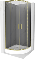 Mexen Rio полукръгла душ кабина 90 x 90 cm, графит, злато + корито Rio, бяло - 863-090-090-50-0-4710