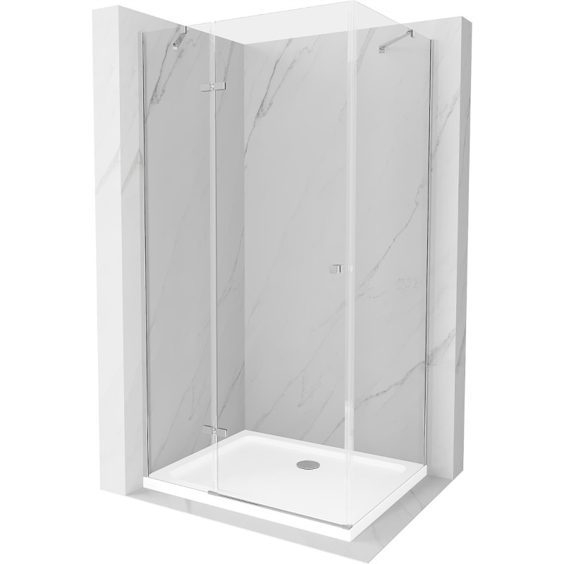 Mexen Roma душ кабина с люлееща врата 90 x 80 см, прозрачна, хром + корито Flat