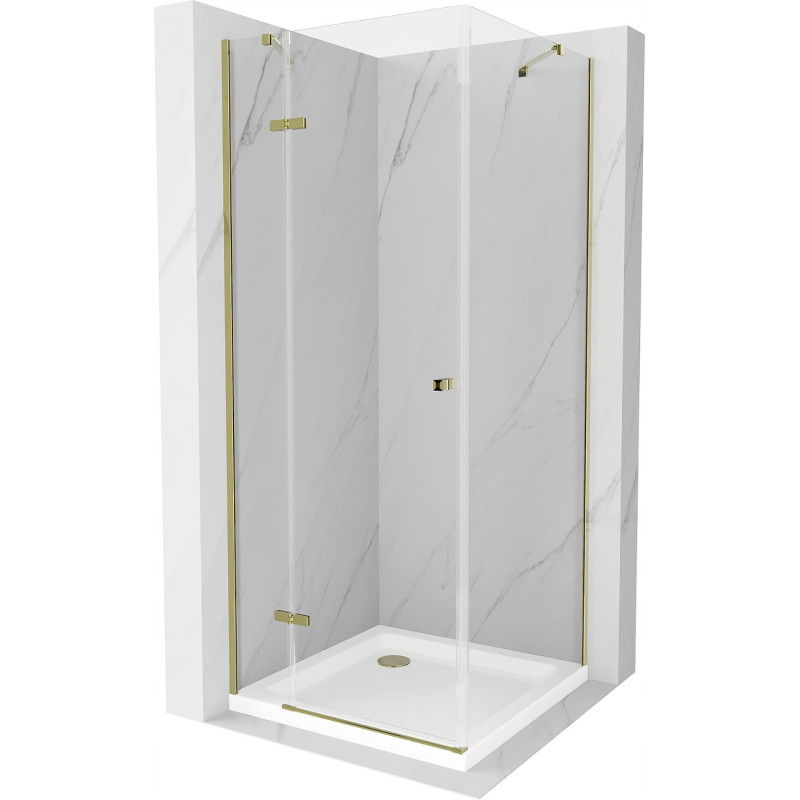 Mexen Roma душ кабина с врати 90 x 90 см, прозрачна, златна + корито Flat - 854-090-090-50-00-4010