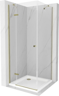 Mexen Roma отваряема душ кабина 90 x 90 см, прозрачна, златно + корито Flat