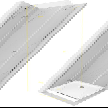 Mexen Roma душ кабина с отваряща се врата 80 x 100 см, прозрачна, златна + корито Flat - 854-080-100-50-00-4010