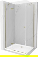 Mexen Roma душ кабина с отваряща се врата 80 x 100 см, прозрачна, златна + корито Flat - 854-080-100-50-00-4010