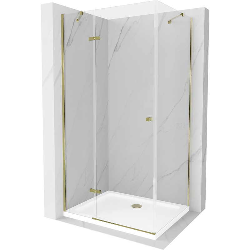 Mexen Roma отваряща се душ кабина 120 x 90 см, прозрачна, златна + корито Flat