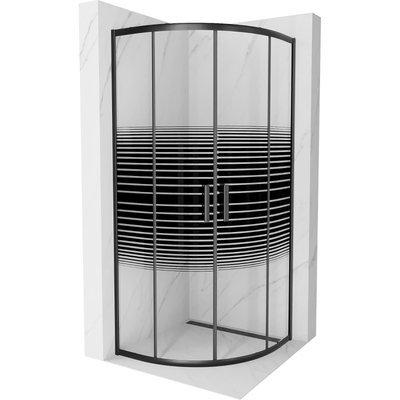 Mexen Rio полукръгла душ кабина 70 x 70 см, черни линии, черна - 863-070-070-70-20