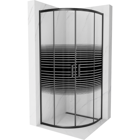 Mexen Rio Полукръгла душ кабина 80 x 80 см, черни ивици, черна - 863-080-080-70-20