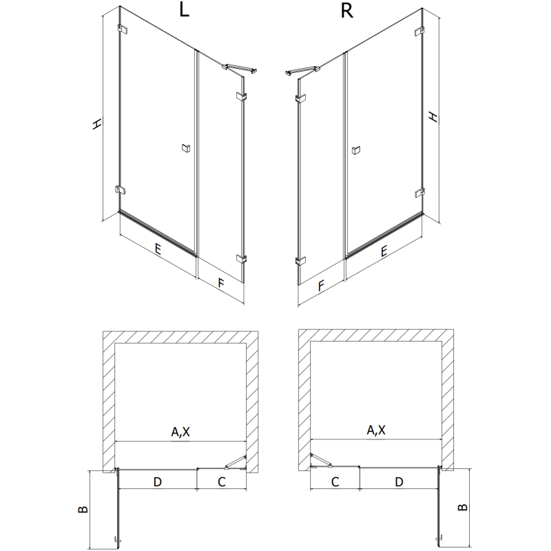Mexen Lunar-B ляви душ врати отваряеми 110 см, прозрачни, черни - 832S-110-050-70-00-L