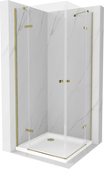 Mexen Roma Duo душ кабина отваряема 90 x 90 см, прозрачна, златна + подложка Flat - 854-090-090-50-02-4010G