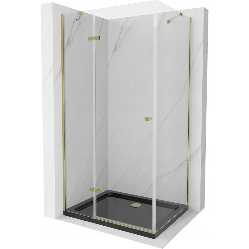 Mexen Roma отваряема душ кабина 80 x 100 см, прозрачна, златна + стойка Flat,
