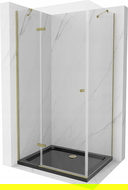 Mexen Roma душ кабина отваряема 90 x 100 см, прозрачна, златна + подложка Flat, черна - 854-090-100-50-00-4070G