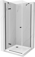 Mexen Roma отваряща се душ кабина 90 x 90 см, прозрачна, черна + корито Flat, бяло