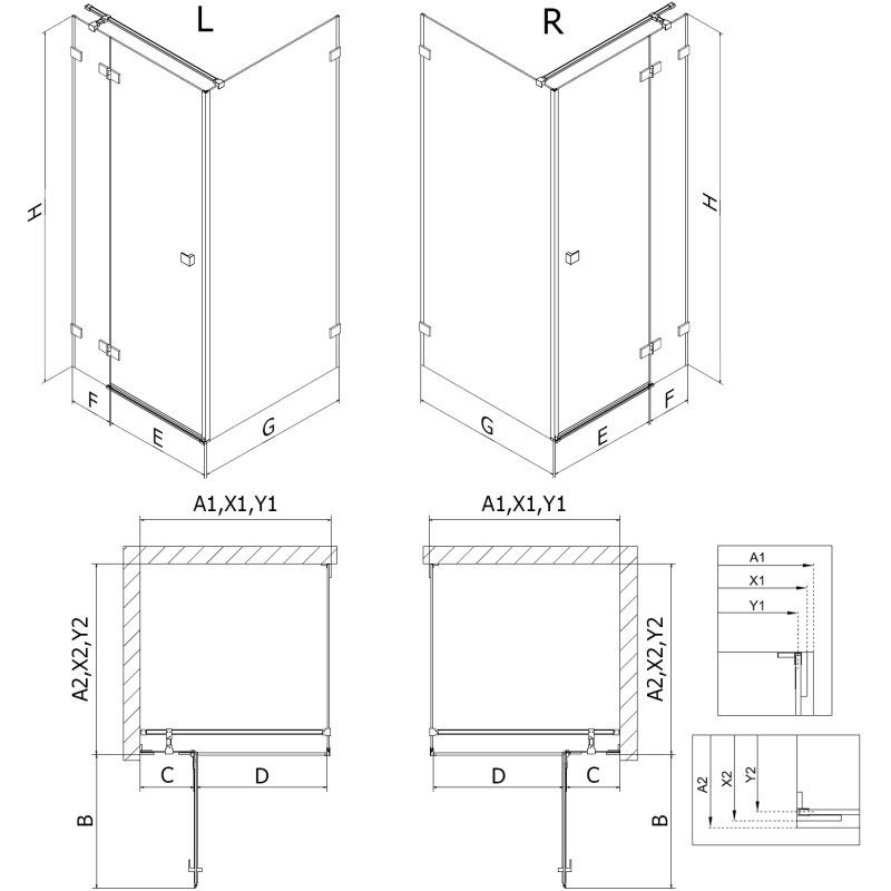 Mexen Lunar T душ кабина прозрачна с вратичка на панти надясно 110 x 80 см, прозрачна, златна - 834T-110-080-50-00-P