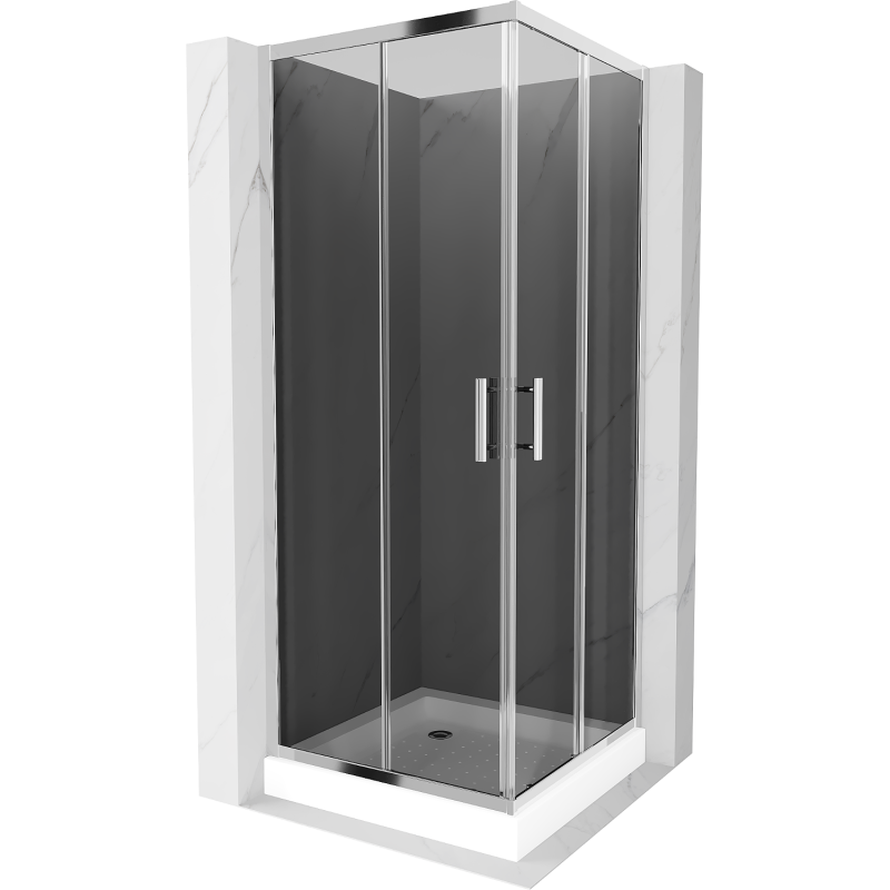 Mexen Rio квадратна душ кабина 80 x 80 см, графит, хром + корито Rio, бял - 860-080-080-01-40-4510