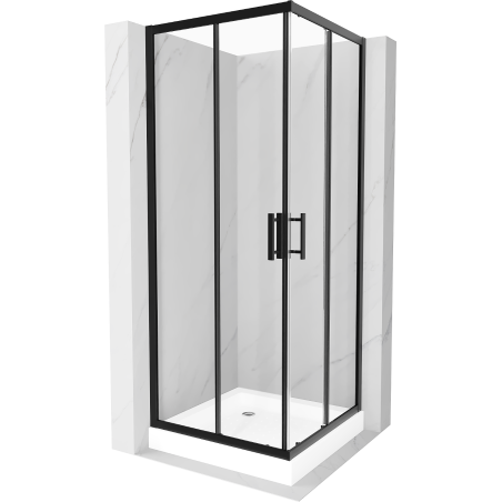 Mexen Rio квадратна душ кабина 80 x 80 см, прозрачна, черна + корито Rio, бяло - 860-080-080-70-00-4510