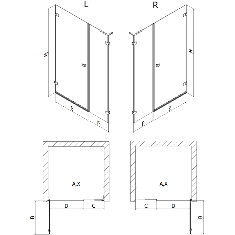 Mexen Lunar-B L десни душ врати, прозрачни, златни - 832SL-110-050-50-00-P