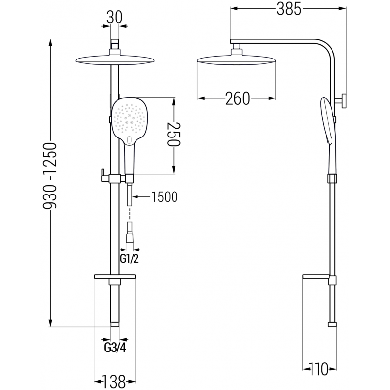 Mexen Q22 душ колона, хром - 798222295-00