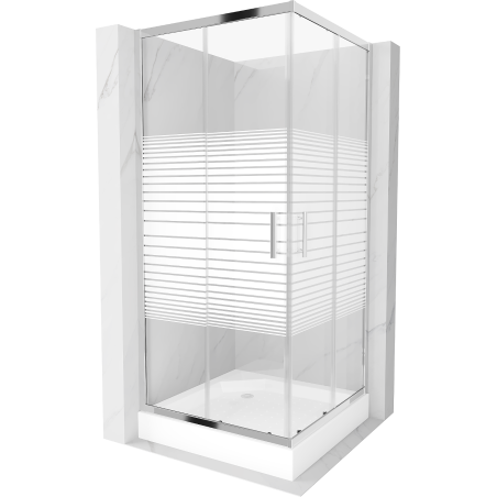 Mexen Rio квадратна душ кабина 90 x 90 см, бели ивици, хром + бял корито - 860-090-090-01-20-4510