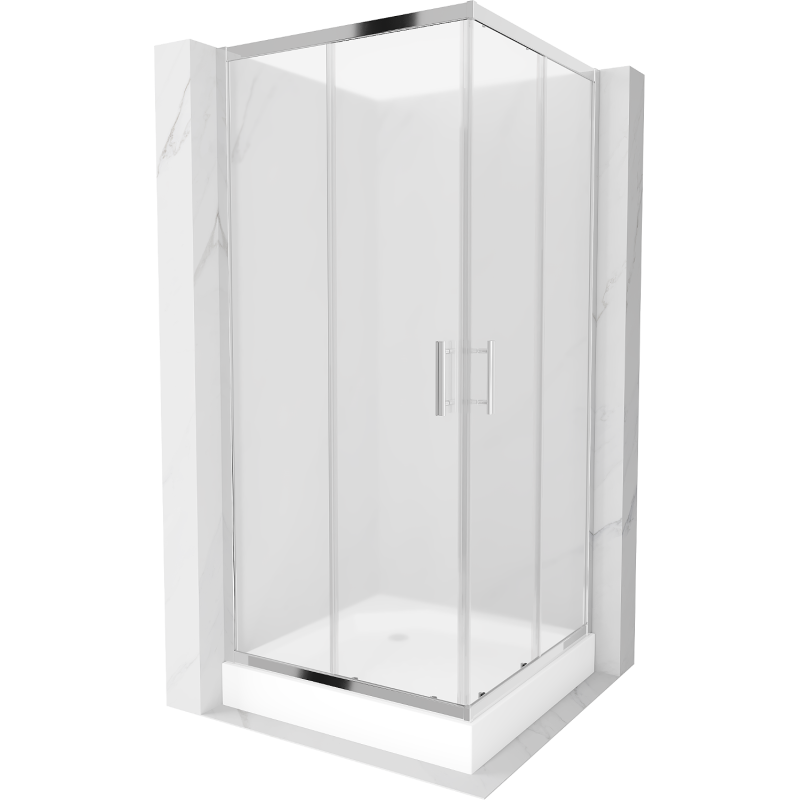 Mexen Rio квадратна душ кабина 90 x 90 cm, матиран, хром + поддушово корито Rio, бяло - 860-090-090-01-30-4510