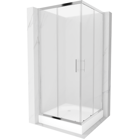 Mexen Rio квадратна душ кабина 90 x 90 cm, матиран, хром + поддушово корито Rio, бяло - 860-090-090-01-30-4510