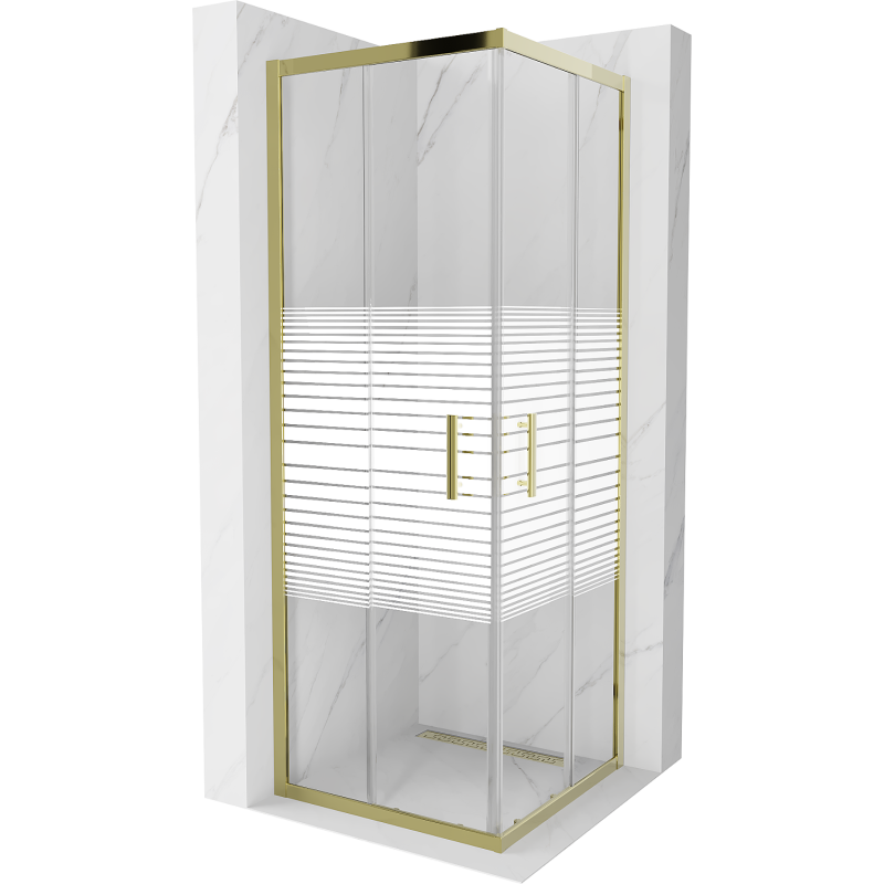 Mexen Rio квадратна душ кабина 70 x 70 см, бели ивици, златна - 860-070-070-50-20