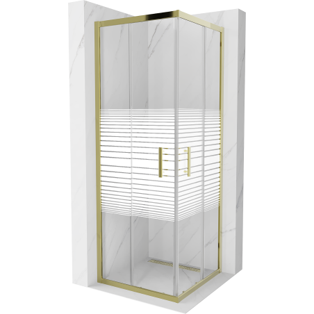 Mexen Rio квадратна душ кабина 70 x 70 см, бели ивици, златна - 860-070-070-50-20