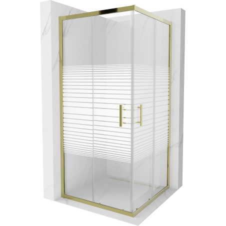 Mexen Rio квадратна душ кабина 90 x 90 см, бели ленти, златна - 860-090-090-50-20
