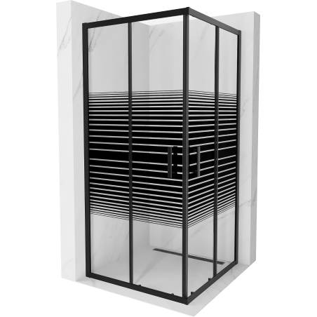 Mexen Rio квадратна душ кабина 90 x 90 см, ивици, черен - 860-090-090-70-20