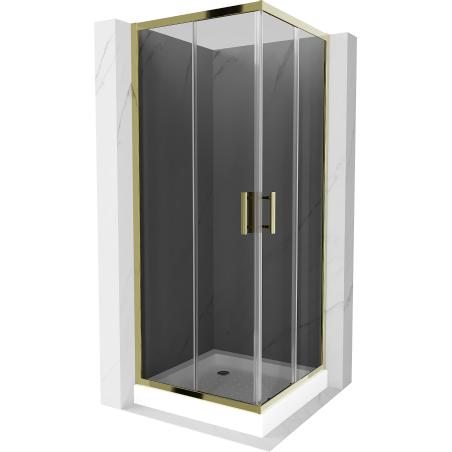 Mexen Rio квадратна душ кабина 80 x 80 см, графит, злато + душ подложка, бял