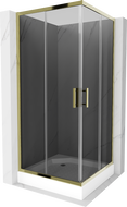 Mexen Rio квадратна душ кабина 90 x 90 см, графит, златна + поддушово корито Rio, бял - 860-090-090-50-40-4510