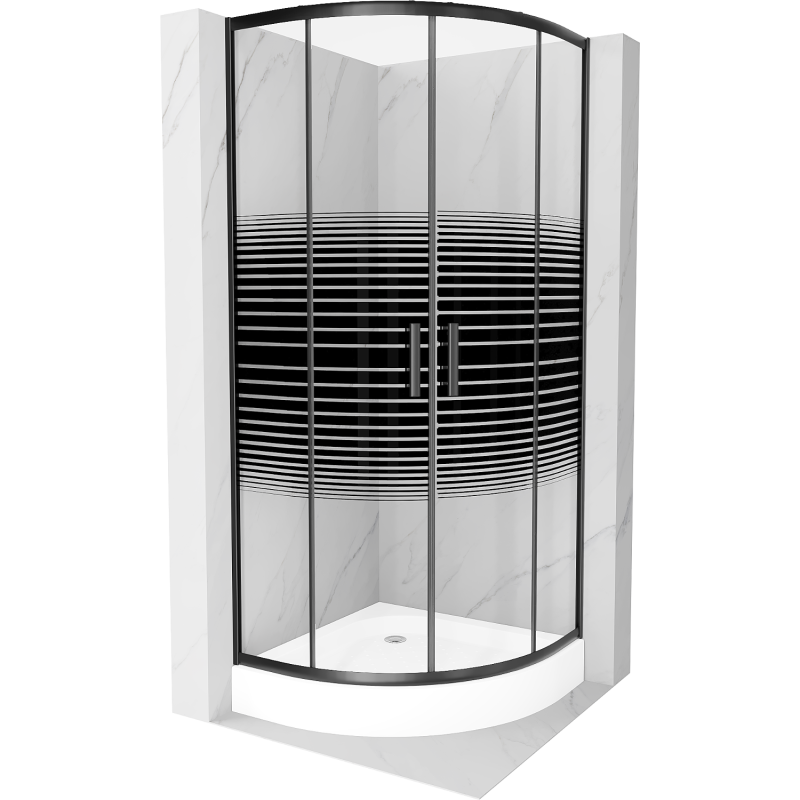 Mexen Rio полукръгла душ кабина 70 x 70 см, черни ленти, черна + корито, бяло - 863-070-070-70-20-4710