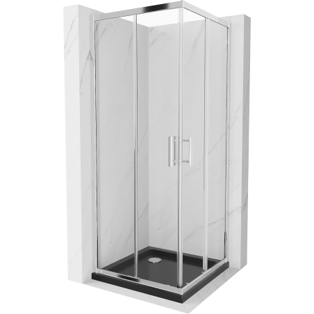 Мексен Рио квадратна душ кабина 90 x 90 см, прозрачна, хром + поддушово корито Flat, черен - 860-090-090-01-00-4070