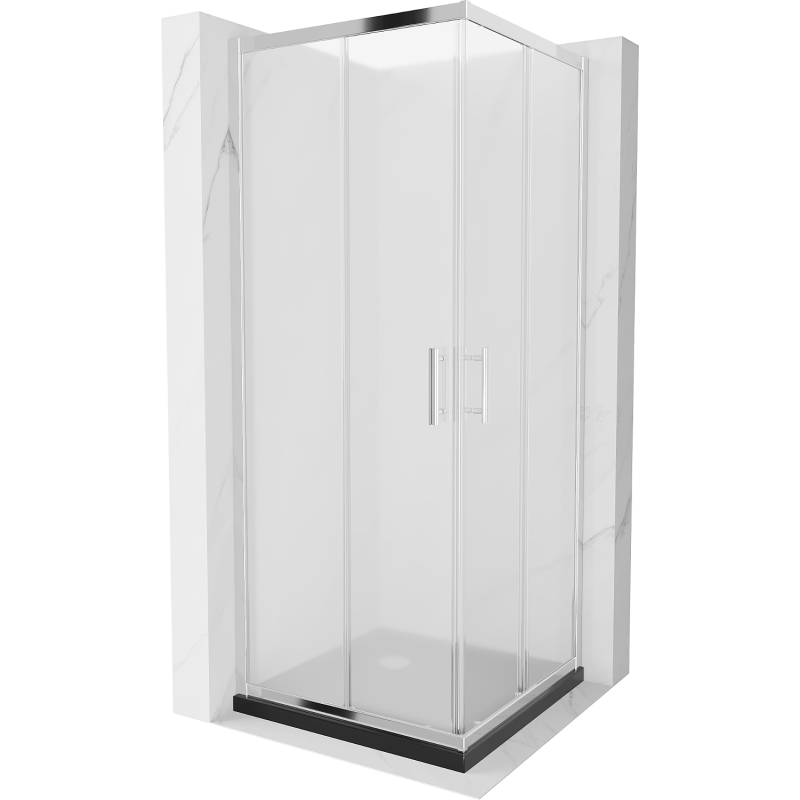 Mexen Rio квадратна душ кабина 90 x 90 см, матирана, хром + вана Flat, черна