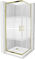 Mexen Rio душ кабина квадратна 90 x 90 см, ивици, златна + поден панел Flat, бял - 860-090-090-50-20-4010G