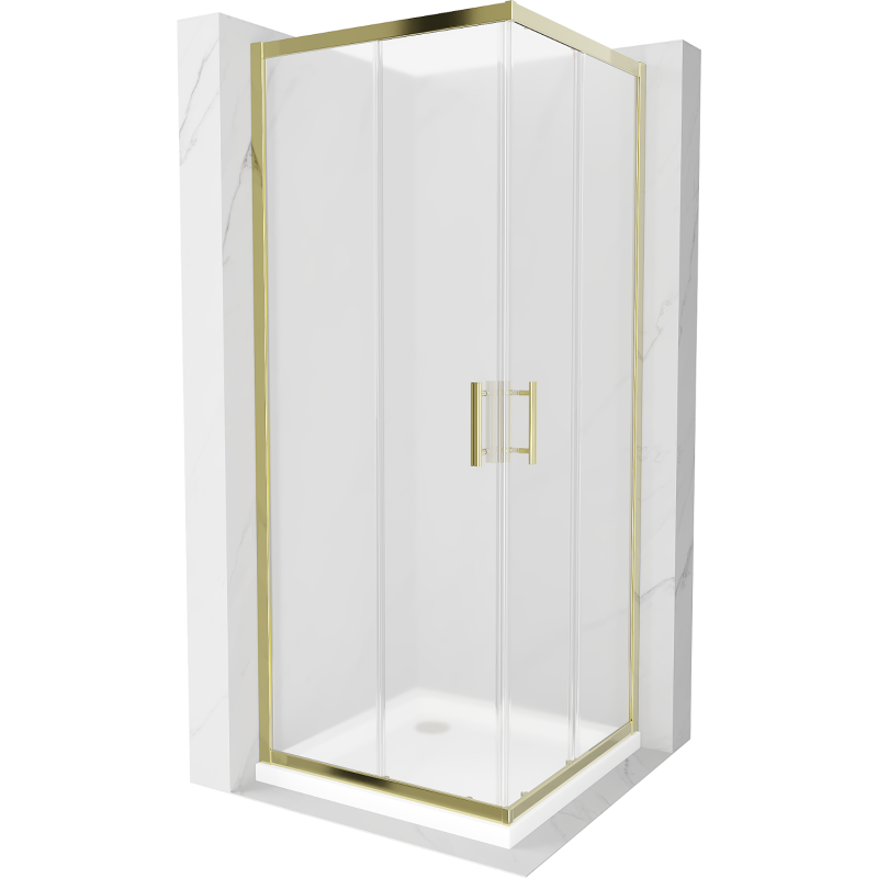 Mexen Rio квадратна душ кабина 80 x 80 см, матирана, златна + бял корито Flat - 860-080-080-50-30-4010G