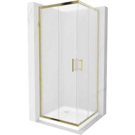 Mexen Rio квадратна душ кабина 80 x 80 см, матирана, златна + бял корито Flat - 860-080-080-50-30-4010G