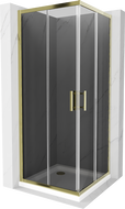 Mexen Rio квадратна душ кабина 80 x 80 см, графит, злато + корито Flat, бяло