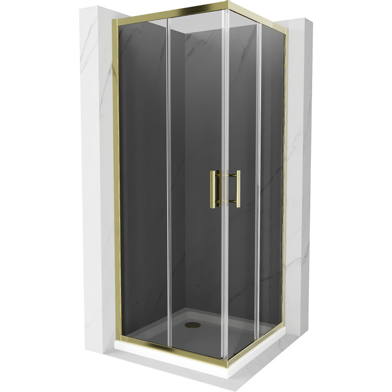 Mexen Rio квадратна душ кабина 90 x 90 см, графит, злато + корито Flat, бял
