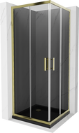 Mexen Rio душ кабина квадратна 90 x 90 см, графит, златна + поддън Flat, черен- 860-090-090-50-40-4070G