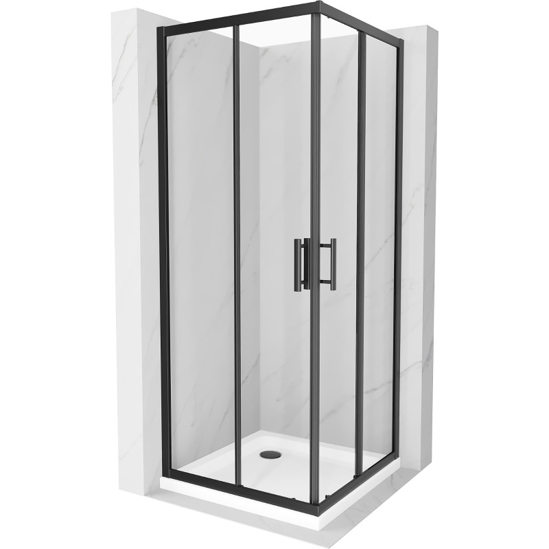Mexen Rio квадратна душ кабина 80 x 80 см, прозрачна, черна + корито Flat, бяло