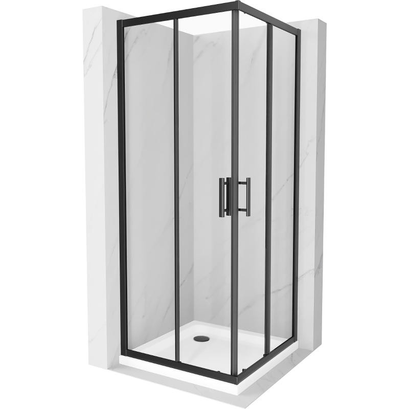 Mexen Rio квадратна душ кабина 90 x 90 cm, прозрачна, черна + корито Flat, бяло - 860-090-090-70-00-4010B