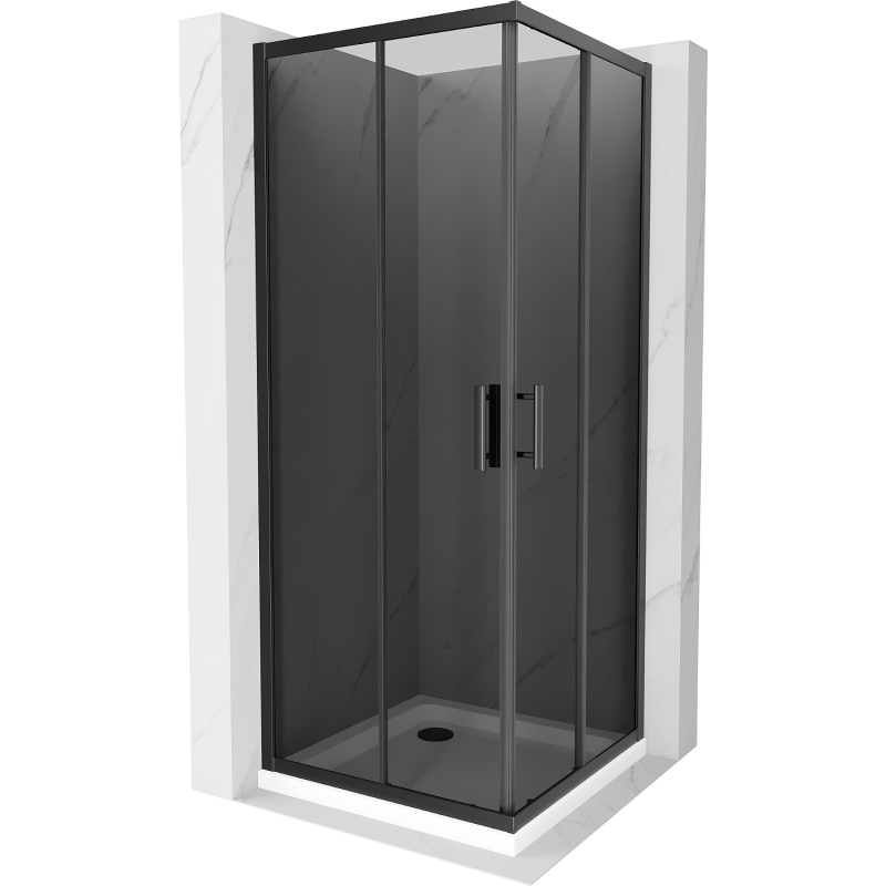 Mexen Rio квадратна душ кабина 80 x 80 см, графит, черна + тава Flat, бяла